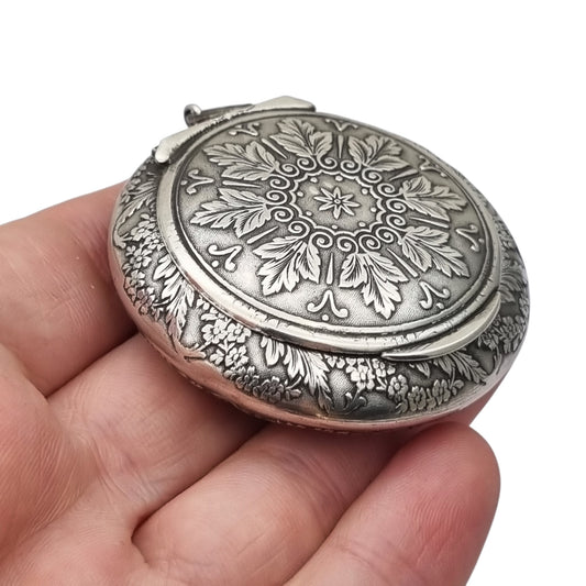 Antique French silver chatelaine box with floral decoration, ca. 1910–1930