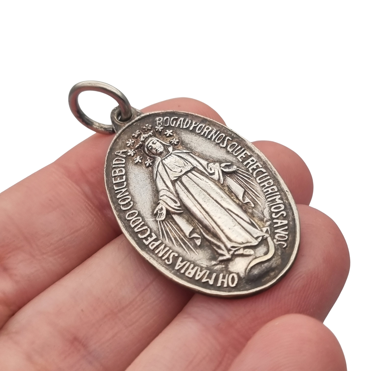 Vintage silver-tone Miraculous Medal, Virgin of the Miraculous Medal, circa 1950-1970