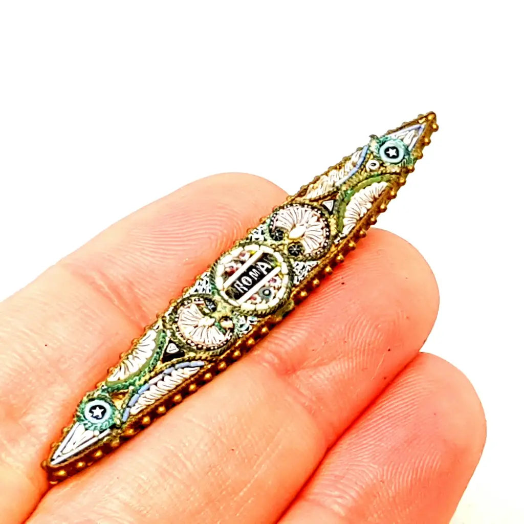 Broche micromosaico roma micromosaico. Circa 1920. Joyería antigua y vintage.