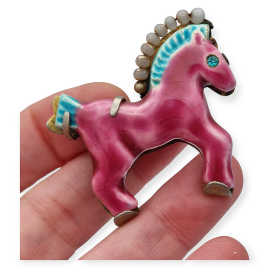 Broche de caballo en cerámica esmaltada, Made in France