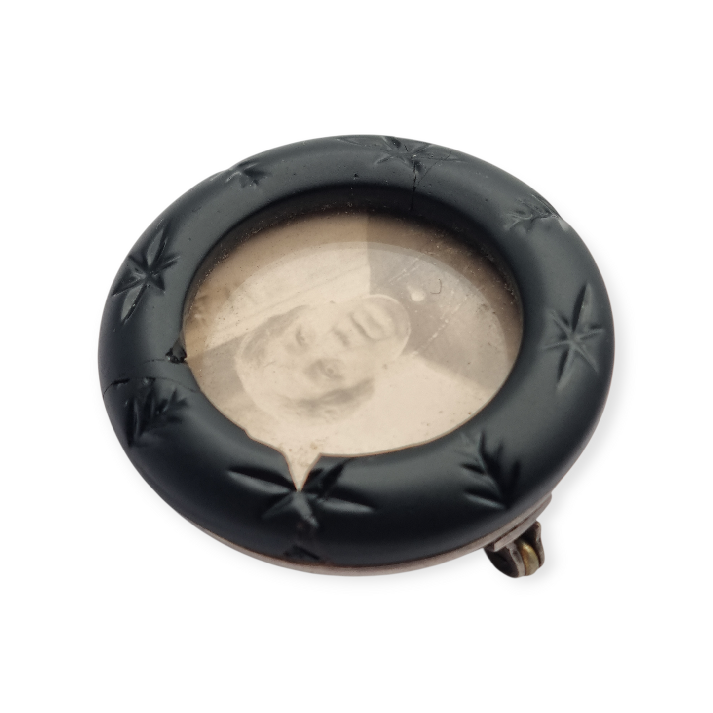 French Victorian brooch locket c.1900 in silver and vulcanite, “Breveté SGDG”