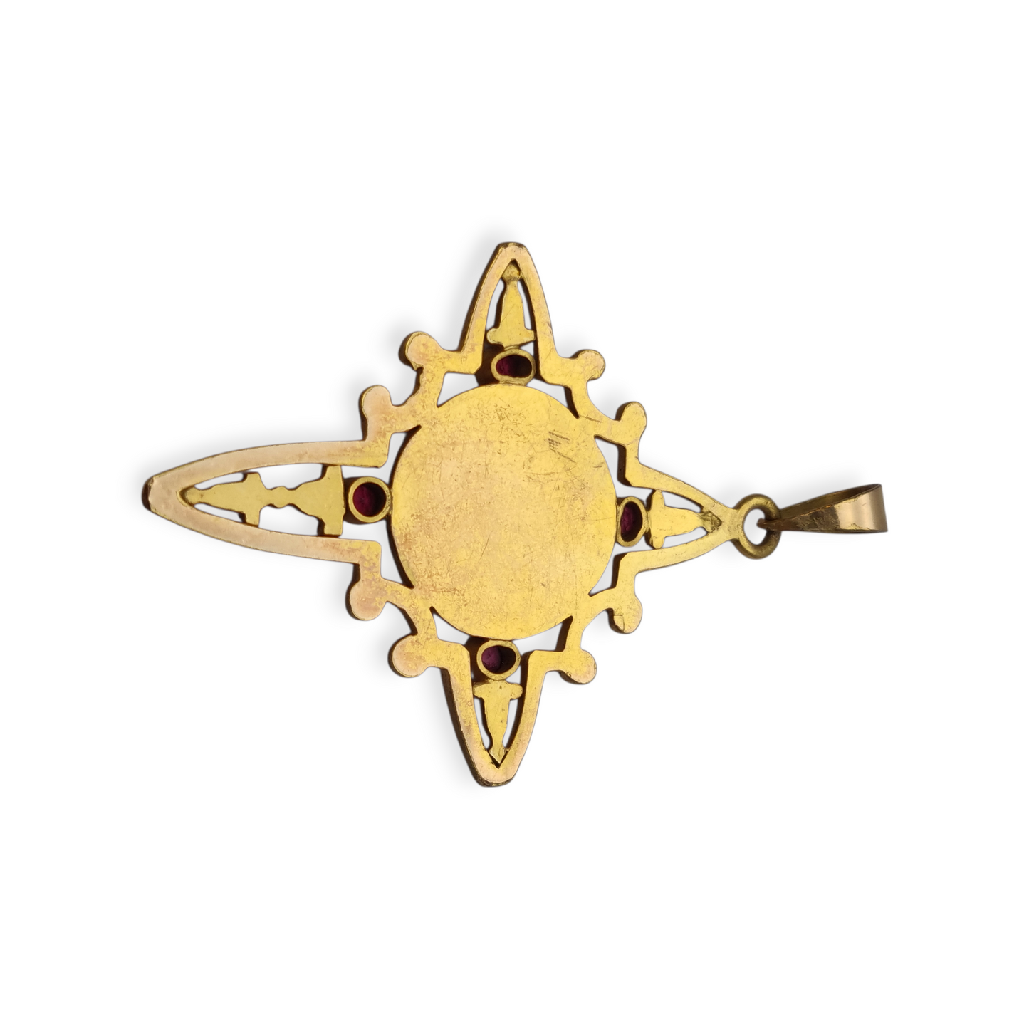 Colgante religioso de cruz Belle Époque con medallón de metal dorado, 1910-20