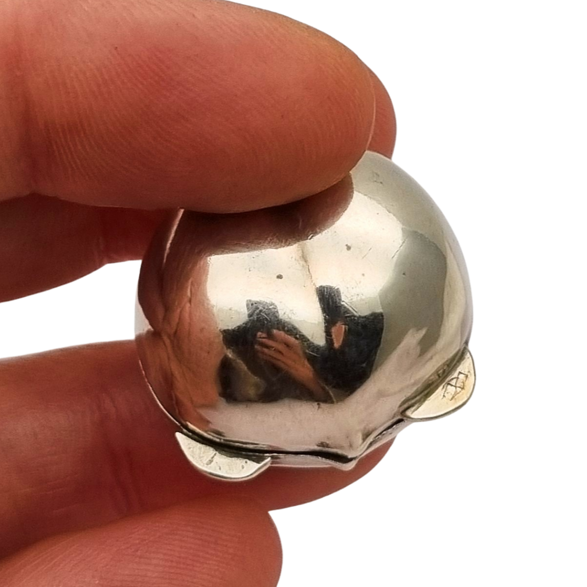 Miniature silver box in the shape of a naturalistic hazelnut, circa 1980