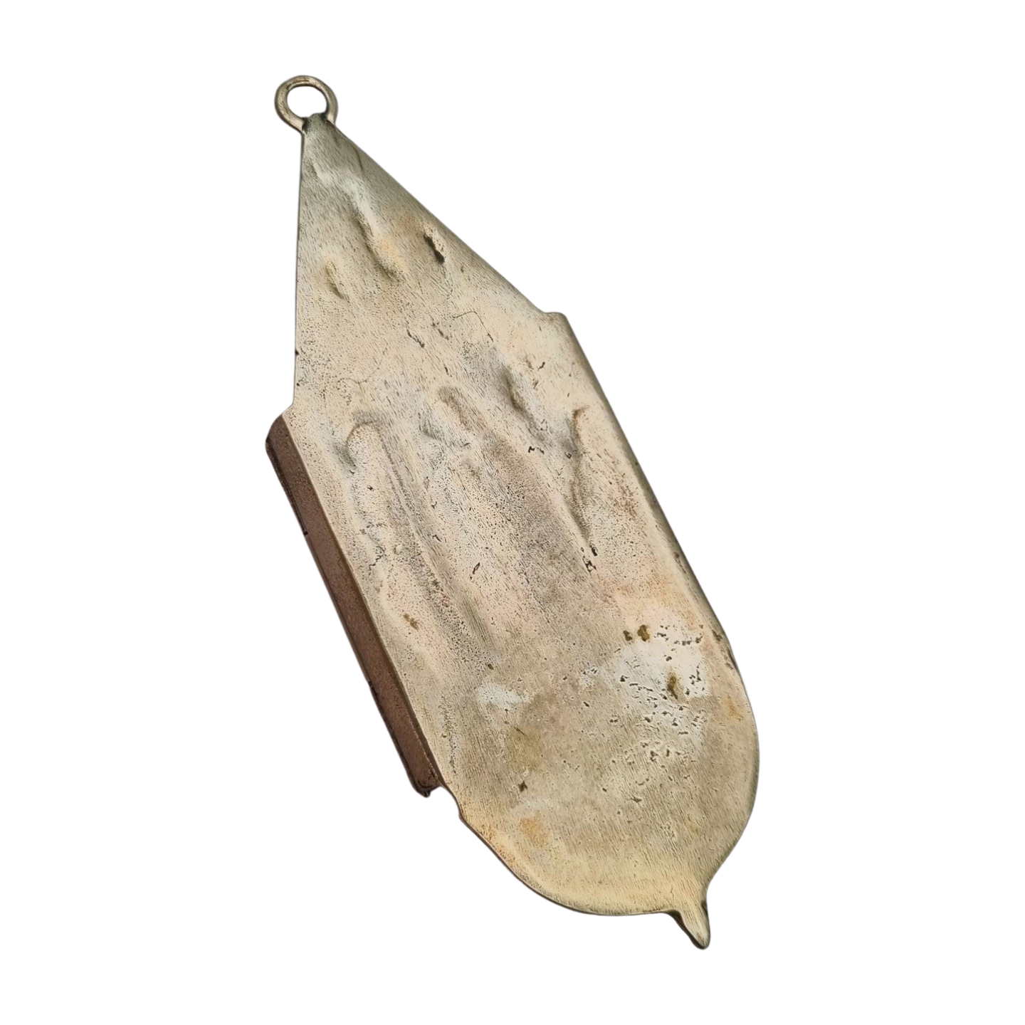 Benditera antigua de plata 800, tríptico religioso, Europa, circa 1950.