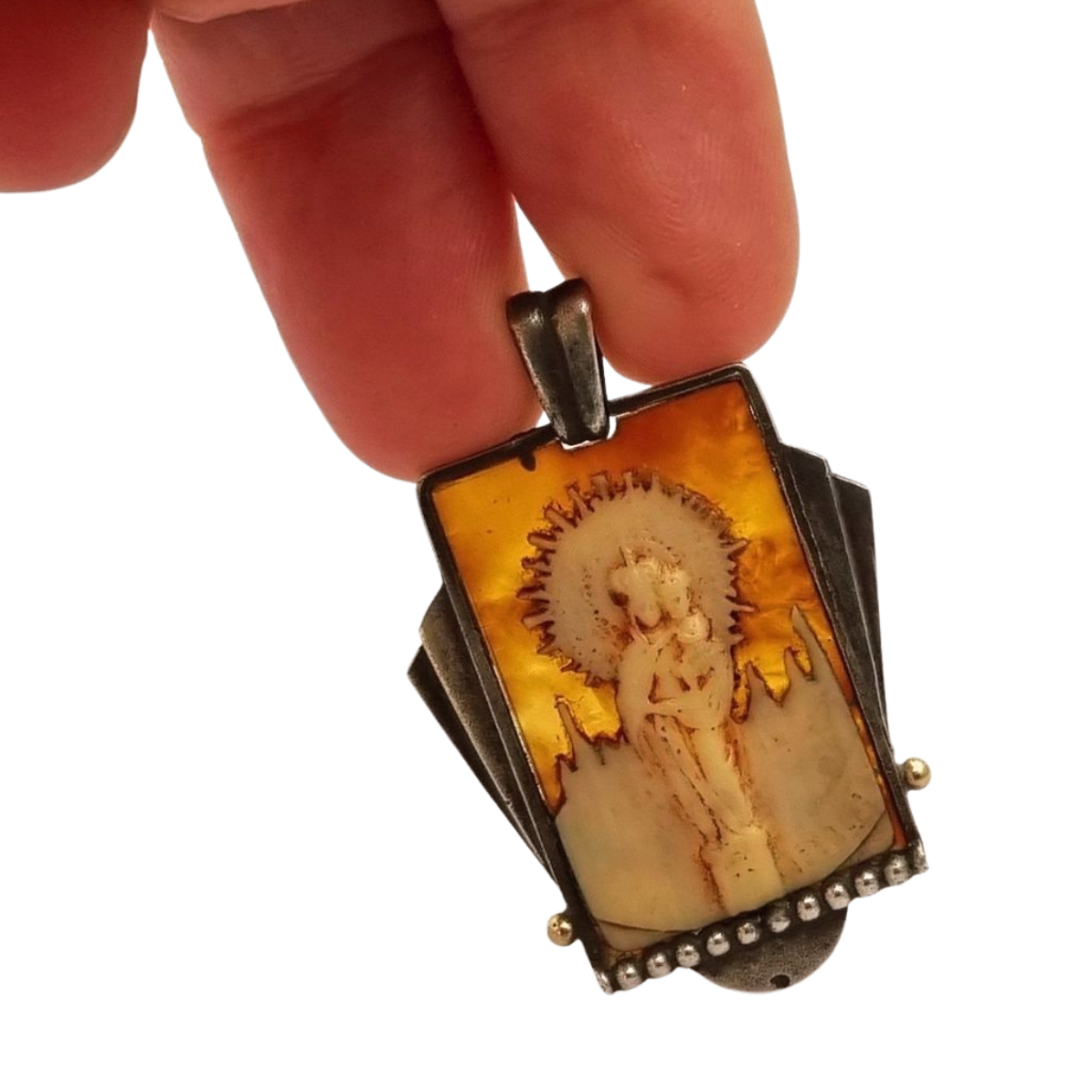 Art Deco silver pendant Virgin of Pilar, Spain circa 1930-40