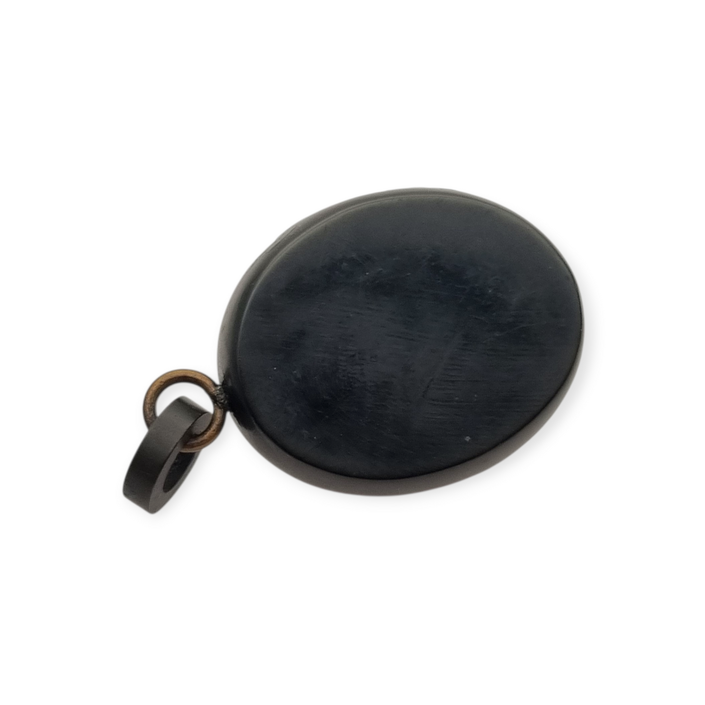 Guardapelo floral Victoriano antiguo de vulcanita, circa 1880-1900, joyería de luto