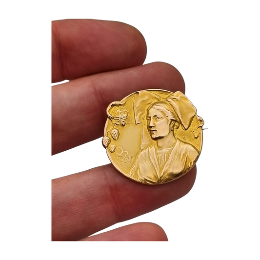 Broche Art Nouveau Oria firmado ABargas, oro lamimado Francia circa 1900