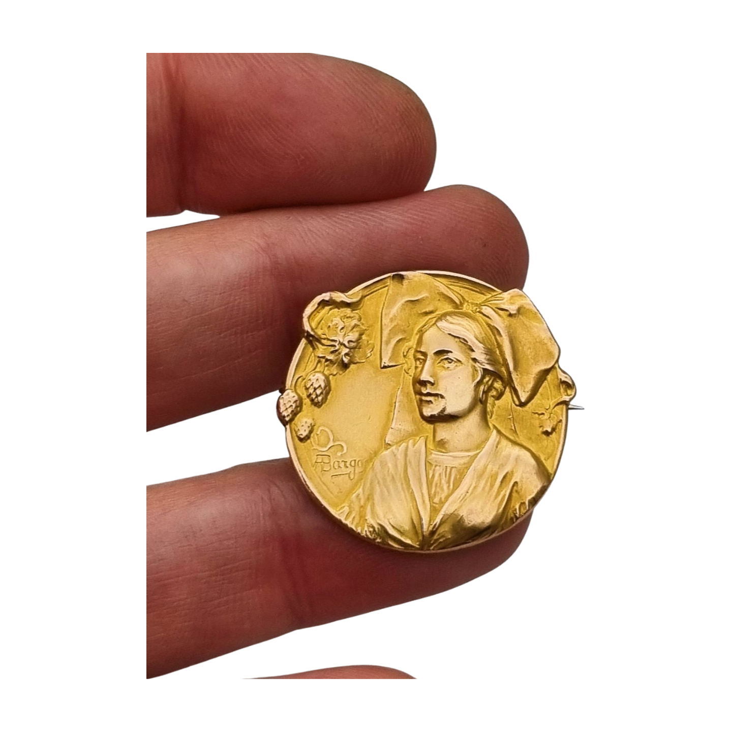 Broche Art Nouveau Oria firmado ABargas, oro lamimado Francia circa 1900