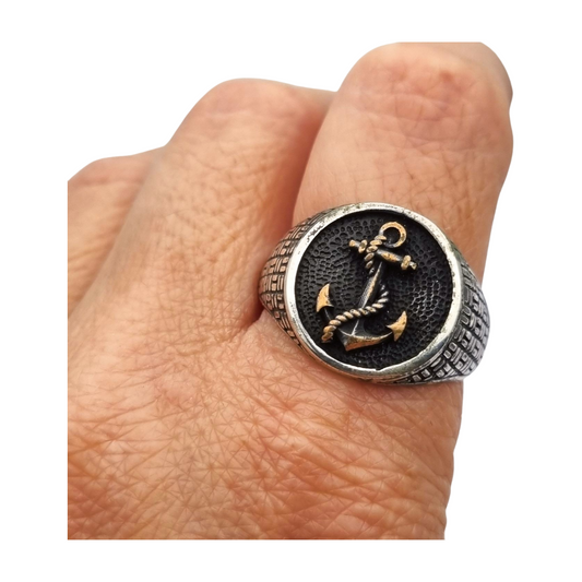 Vintage 925 Silver Ring with Mariner Anchor, circa 1990