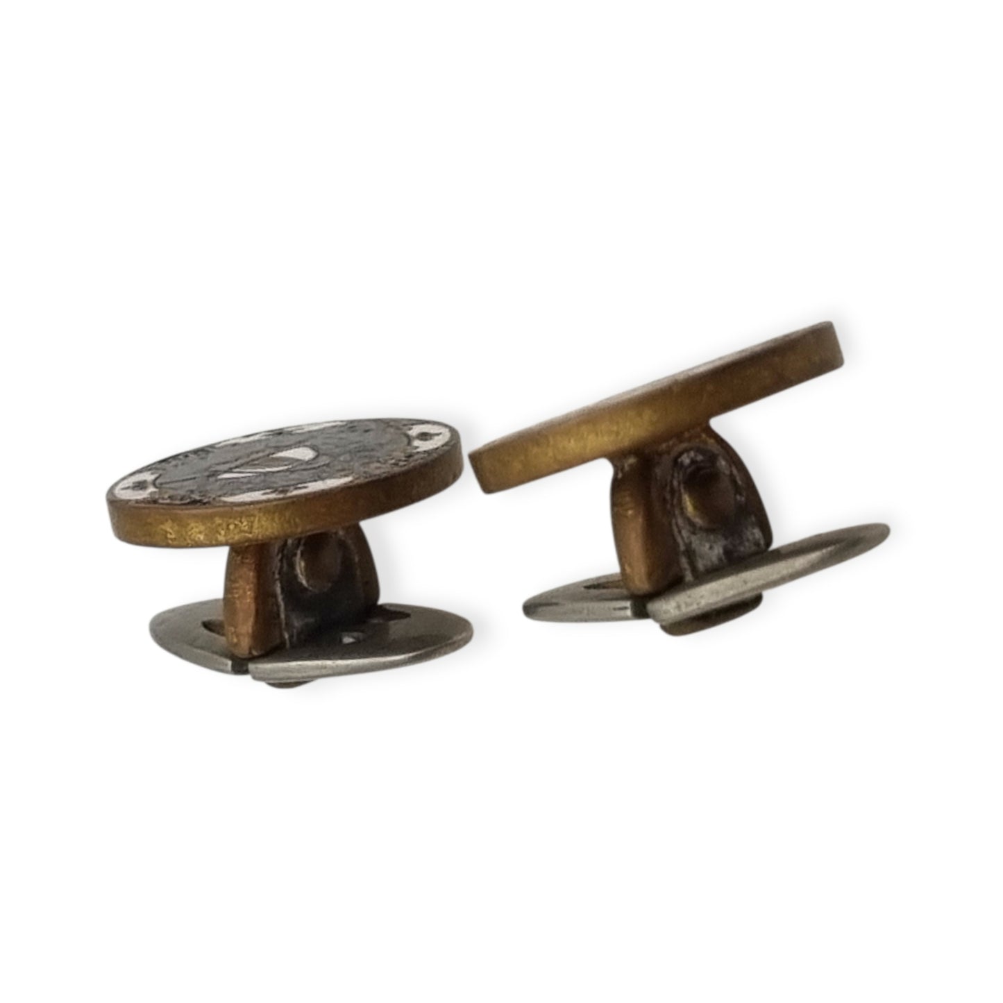 Antique enameled cufflinks with emblem, marked "C&Cº", Europe circa 1890-1920