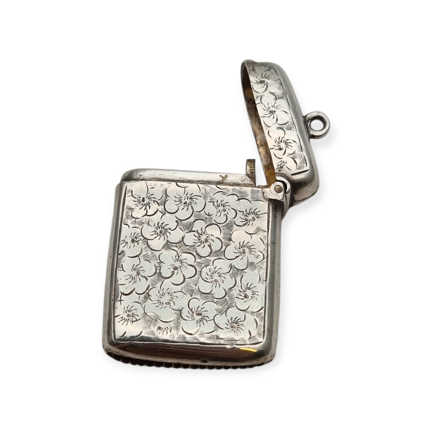 Caja de cerillas floral de plata eduardiana para chatelain, Birmingham Smith & Bartlam, c.1910