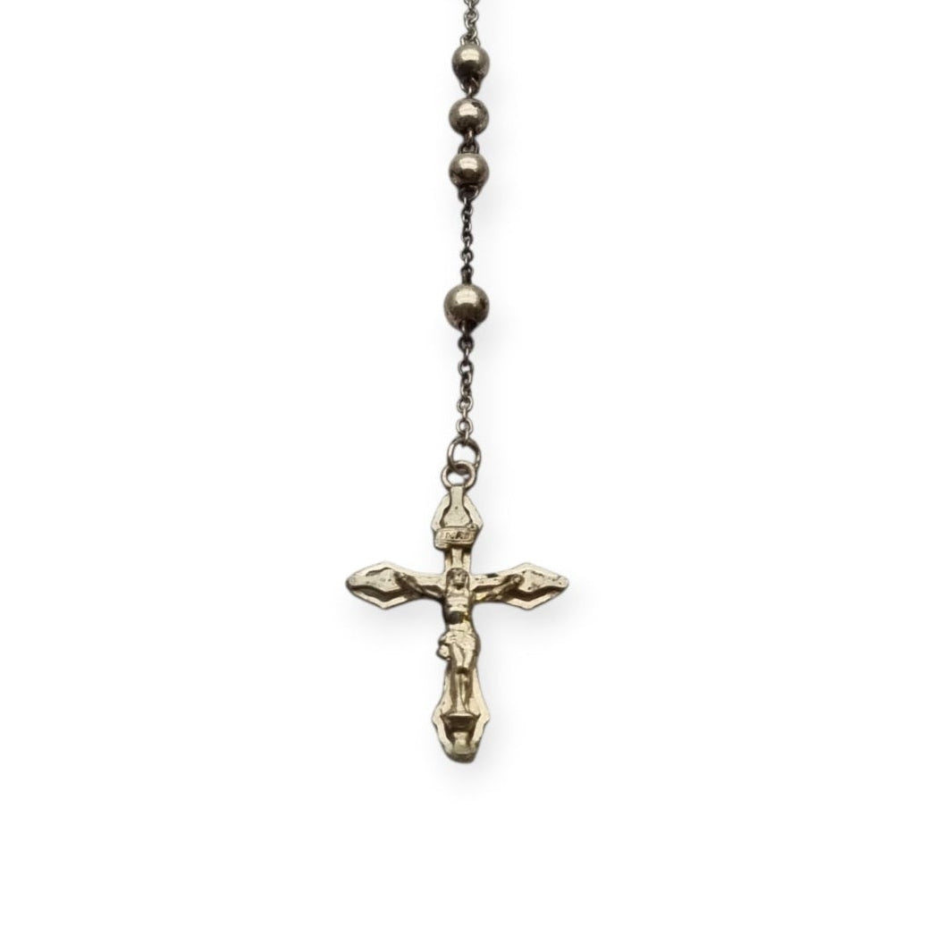 Italian 800 Silver Rosary with Crucifix, Spherical Beads, Vintage Religious Jewelry, Circa 1960