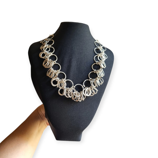 Vintage Italian textured ring silver necklace, Mid-Century Modernist, c. 1980–1995