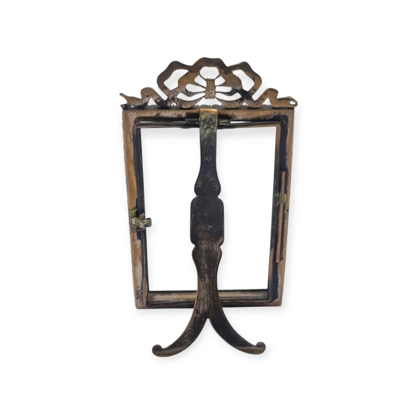 Belle Époque photo frame with glass panels and a Louis XVI bow, likely French, ca. 1890–1910