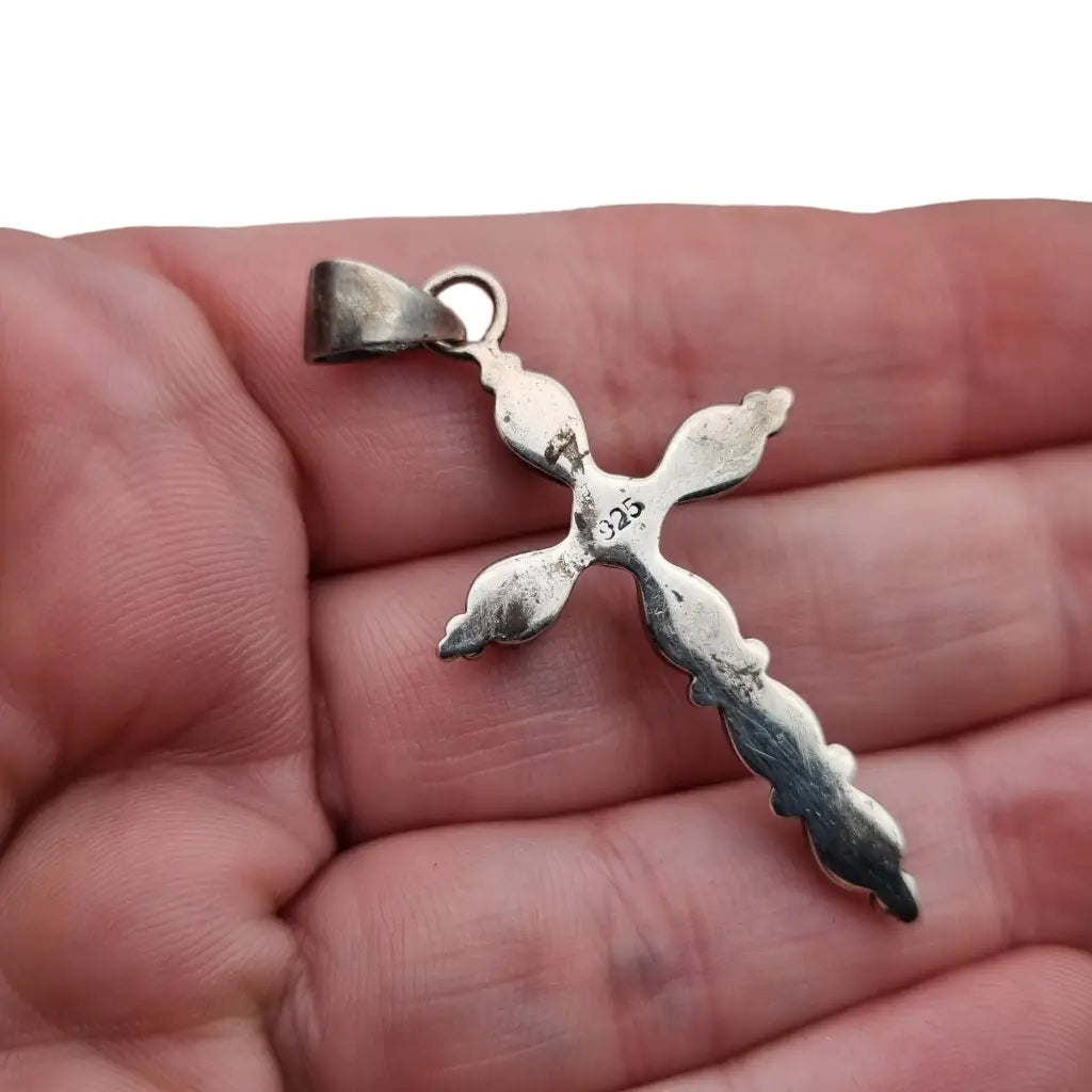 Cruz de plata cornalina colgante rojo boho joyería religiosa ley.