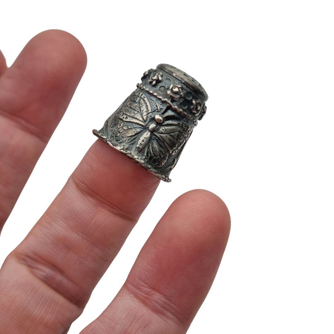 Collectible Siemens silver thimble with butterfly decoration, circa 1960
