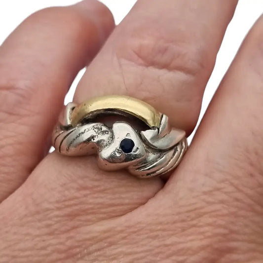 Anillo diseño vintage plata y oro de 18k regalos originales 1990. 7 1/2 usa.