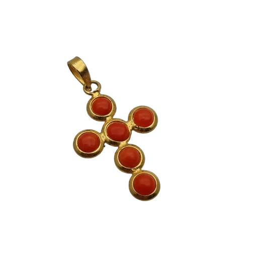 Cruz vintage de coral rojo y plata dorada regalos muy originales para ella.