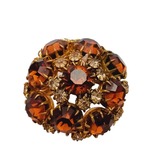 Broche redondo vintage art deco realizado con pedrería color caramelo