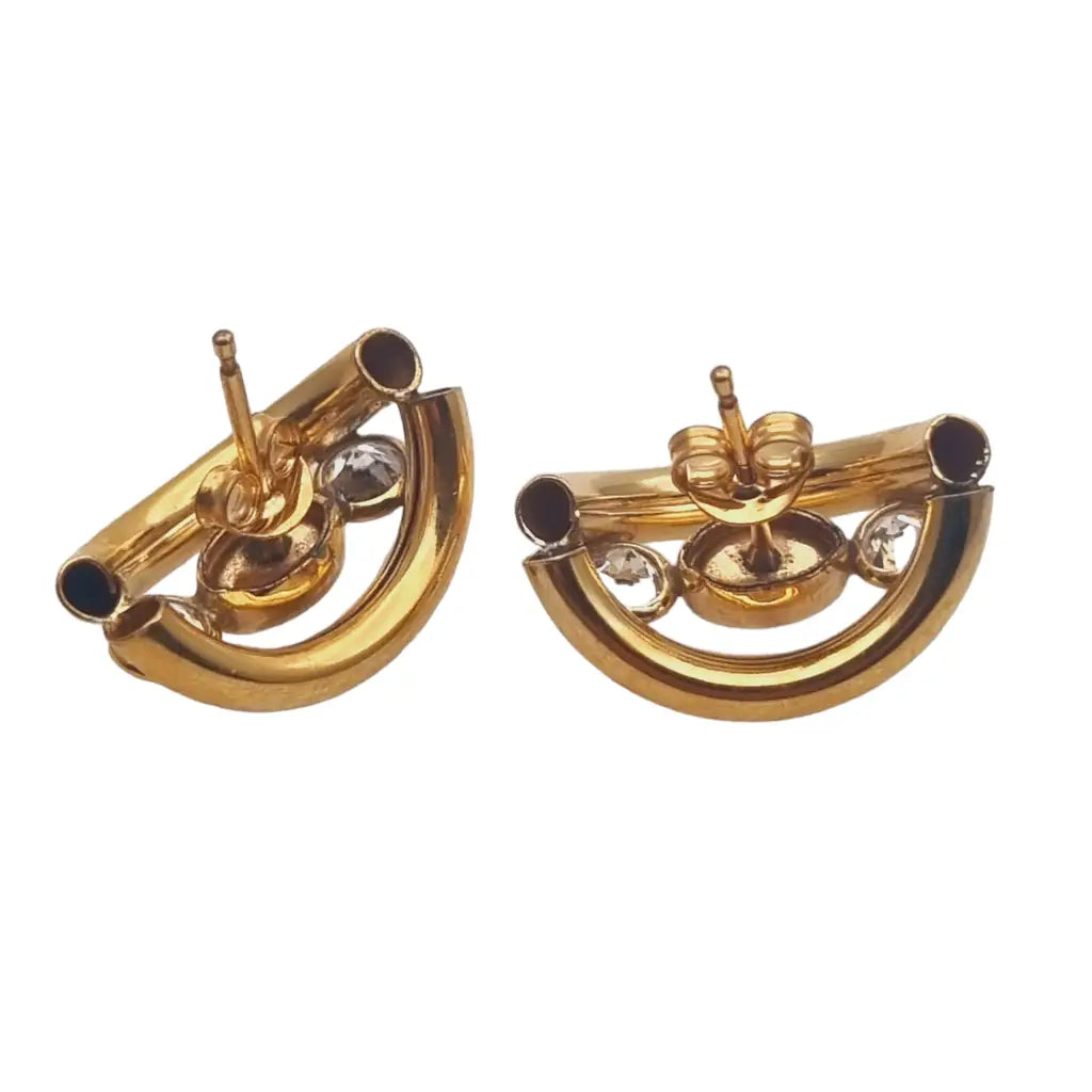 Pendientes gold filled 14k pedrería azul y blanca joyería vintage mujer 1960.