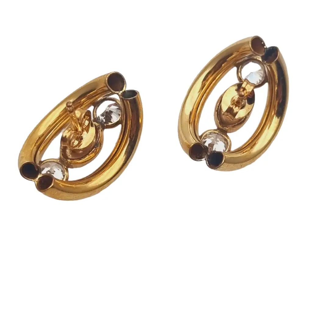 Pendientes gold filled 14k pedrería azul y blanca joyería vintage mujer 1960.