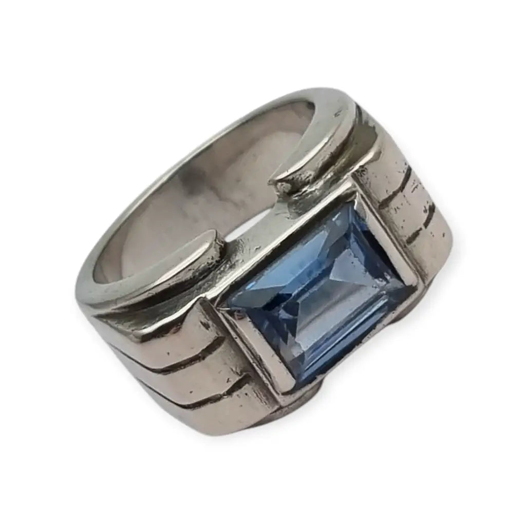 Anillo antiguo Art Déco francés de los años 40-50 en plata maciza con piedra