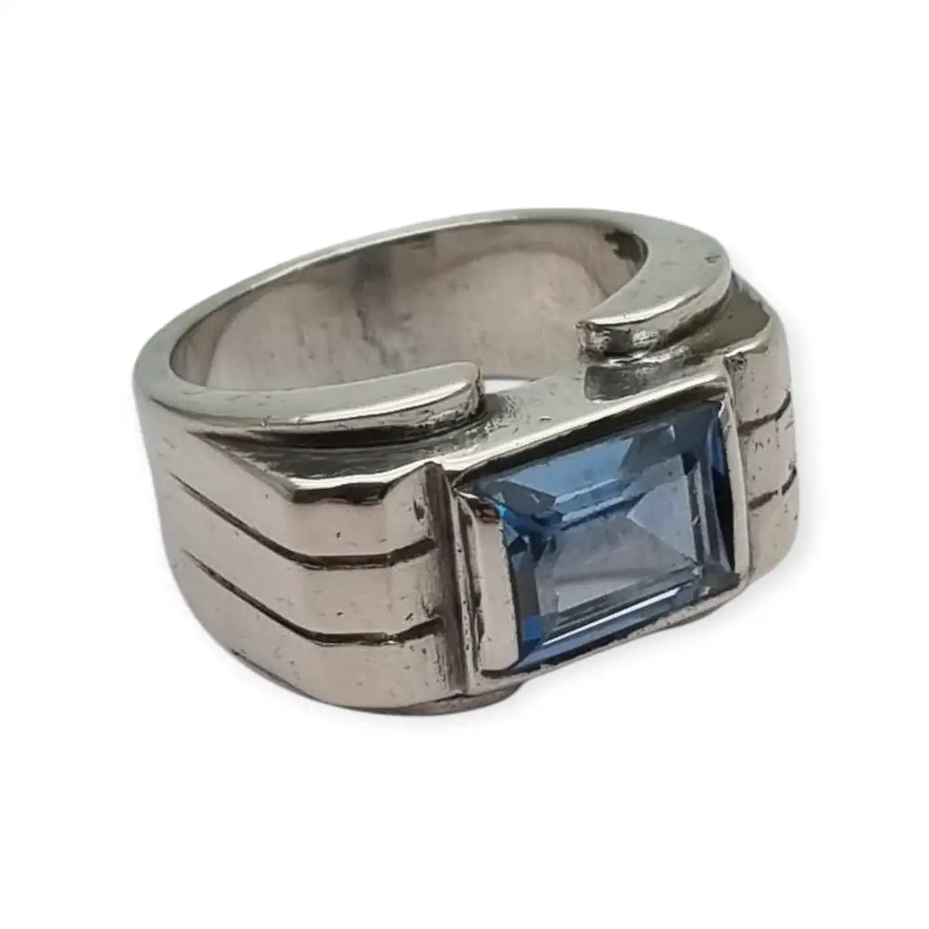 Anillo antiguo Art Déco francés de los años 40-50 en plata maciza con piedra