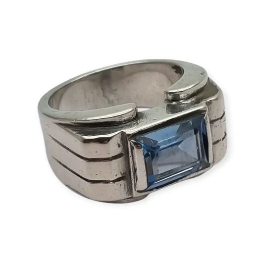 Anillo antiguo Art Déco francés de los años 40-50 en plata maciza con piedra