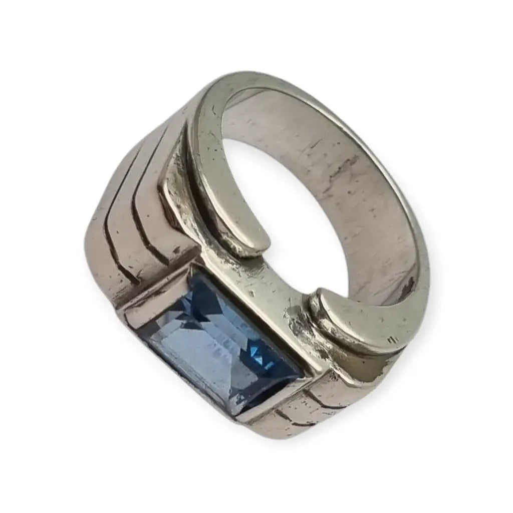 Anillo antiguo Art Déco francés de los años 40-50 en plata maciza con piedra
