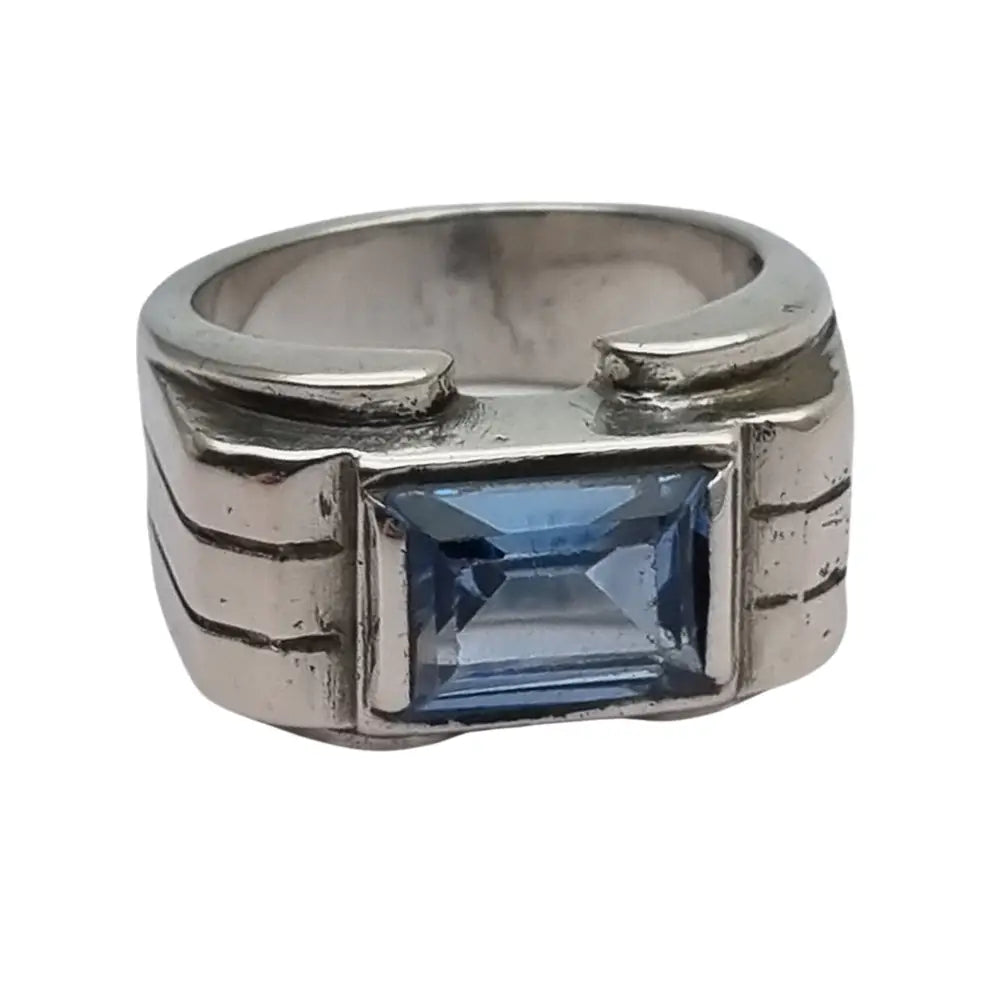 Anillo antiguo Art Déco francés de los años 40-50 en plata maciza con piedra
