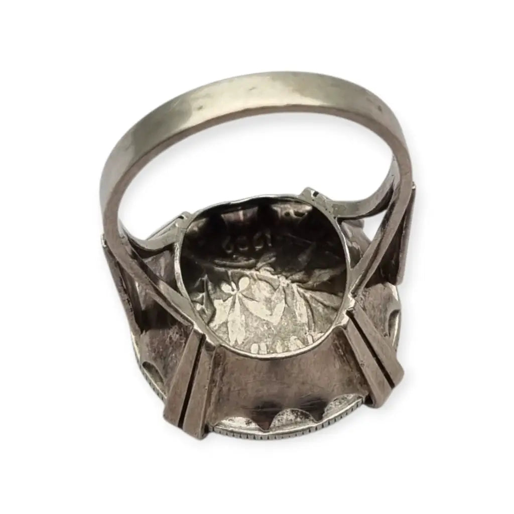 Anillo antiguo de moneda 50 céntimos francesa en plata montura artesanal