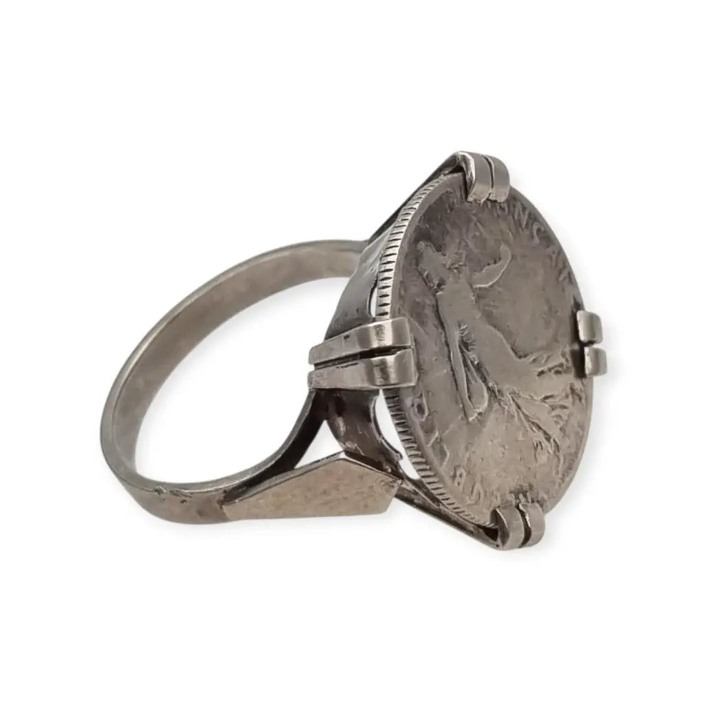 Anillo antiguo de moneda 50 céntimos francesa en plata montura artesanal