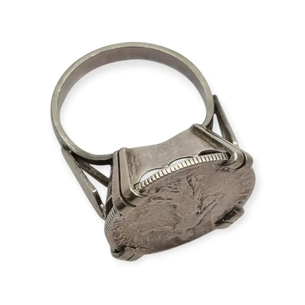 Anillo antiguo de moneda 50 céntimos francesa en plata montura artesanal