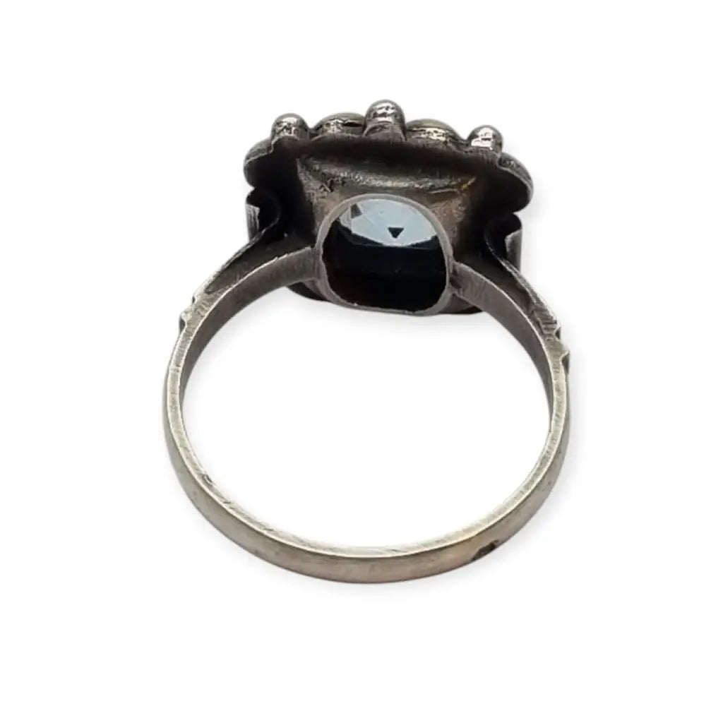 Anillo Art Déco Catalán en Plata y Oro con Aguamarina Simulada. Años 40.