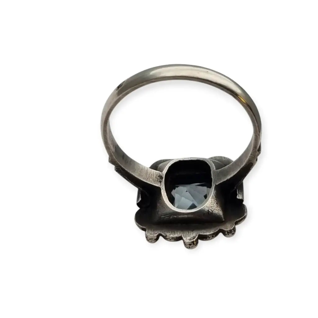 Anillo Art Déco Catalán en Plata y Oro con Aguamarina Simulada. Años 40.