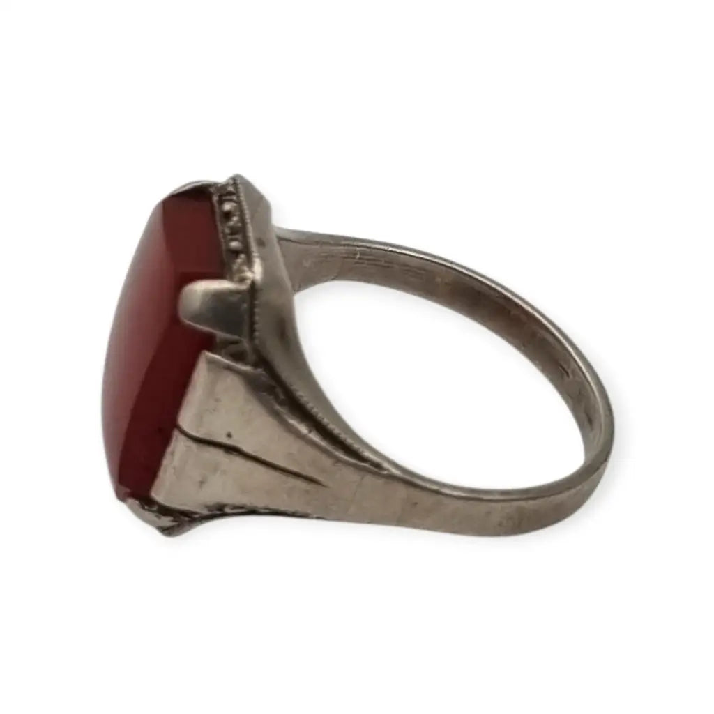 Anillo Art Déco de plata 835 y cornalina rectangular circa 1930-1940 regalos