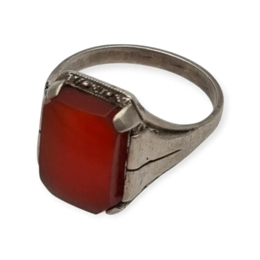 Anillo Art Déco de plata 835 y cornalina rectangular circa 1930-1940 regalos