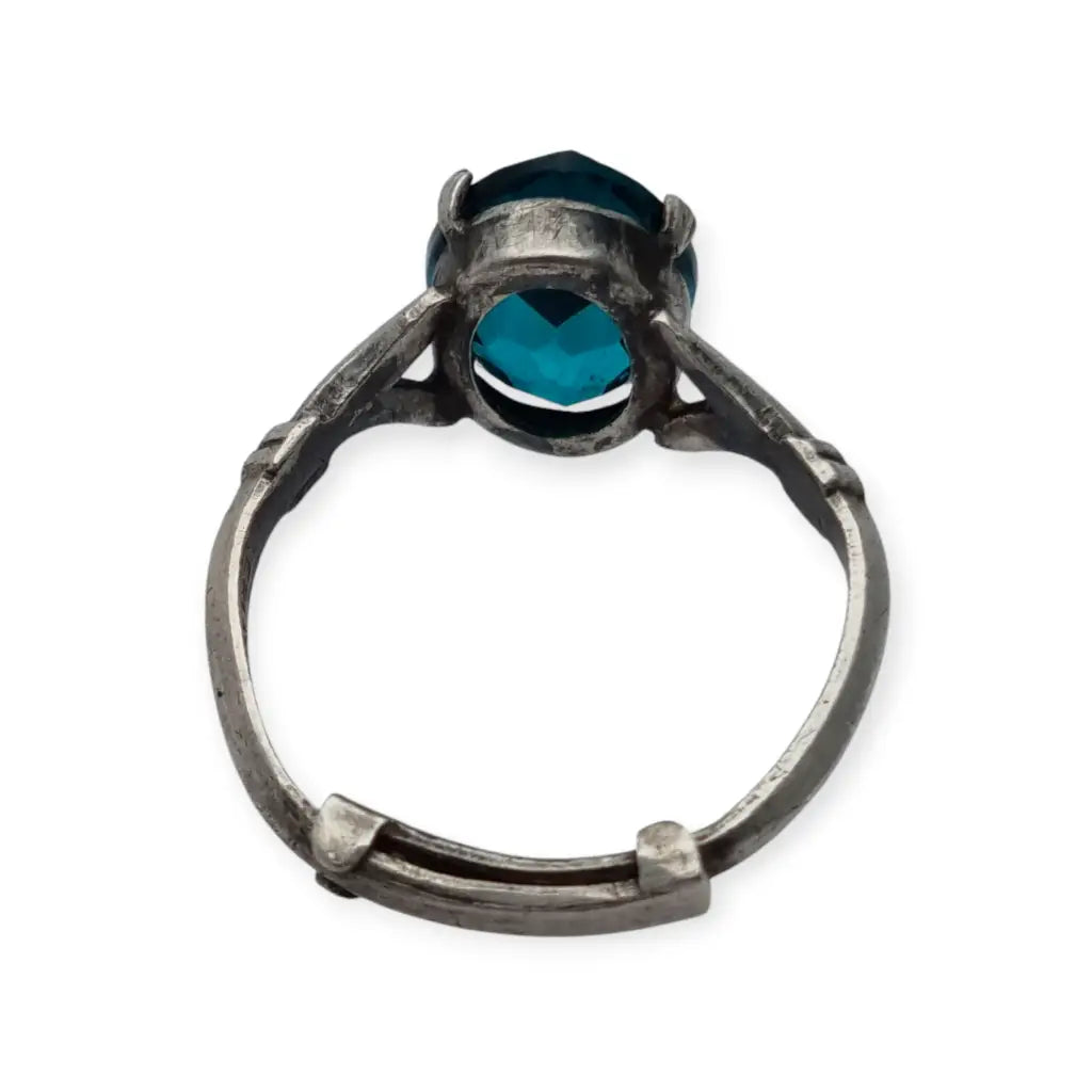 Anillo Art Déco de plata esterlina con piedra azul talla ovalada para mujer