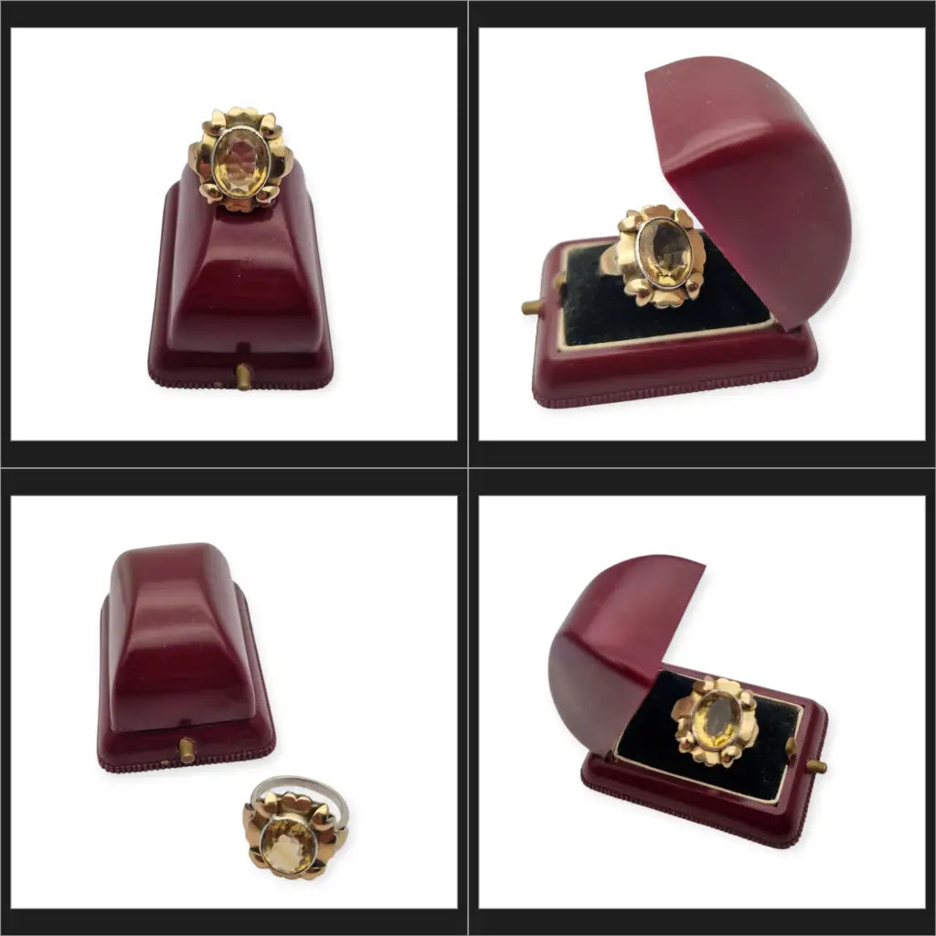 Anillo Art Déco en plata y oro con gema de efecto citrino circa 1940 escuela