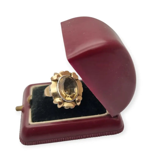 Anillo Art Déco en plata y oro con gema de efecto citrino circa 1940 escuela