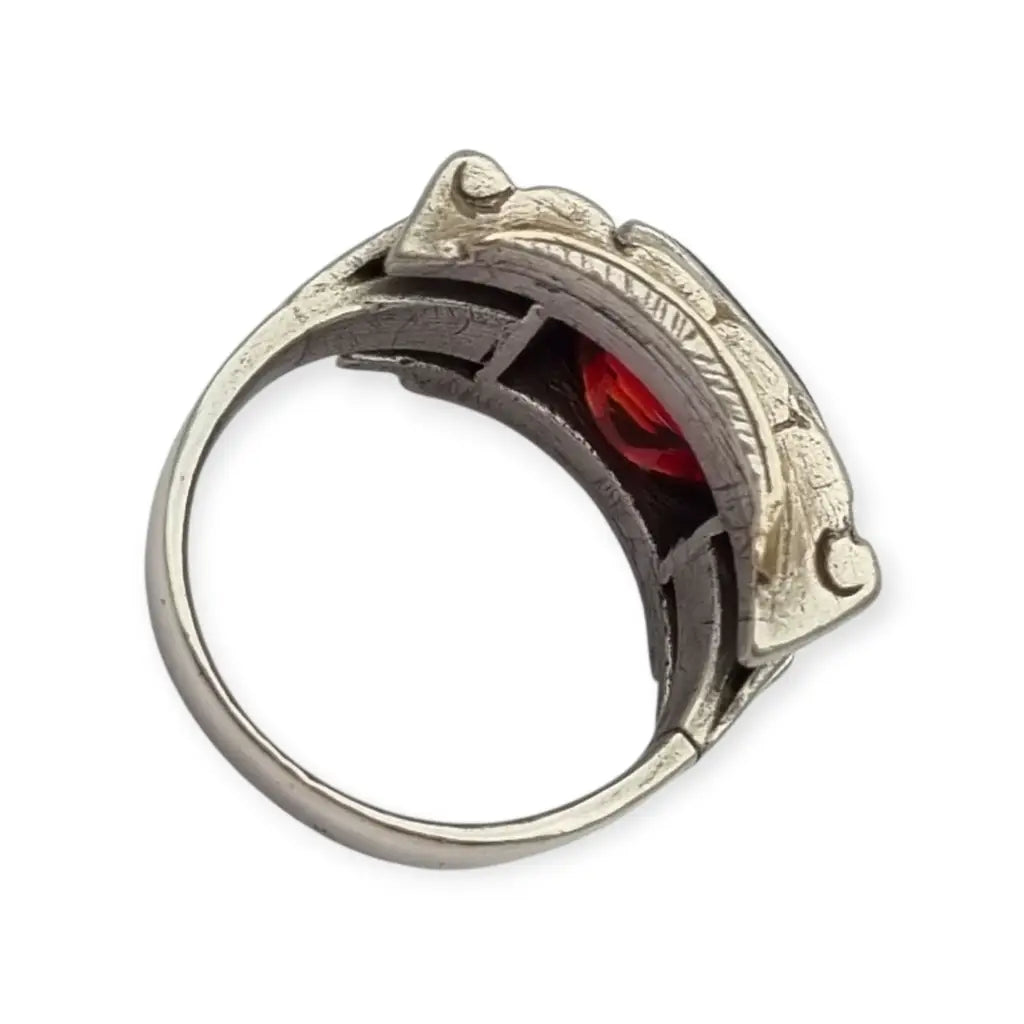 Anillo Art Déco de plata con vistas doradas y granate imitación décadas