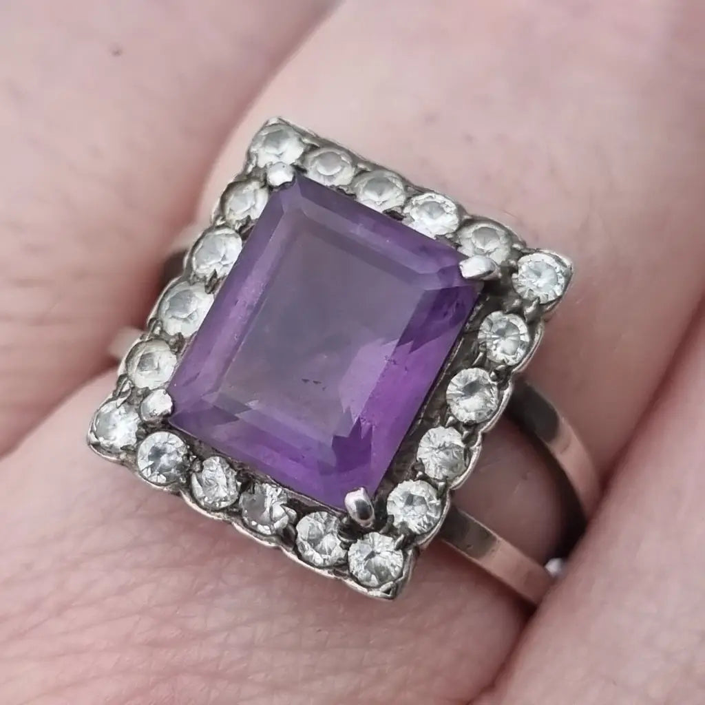 Anillo art déco vintage anillo de plata morado