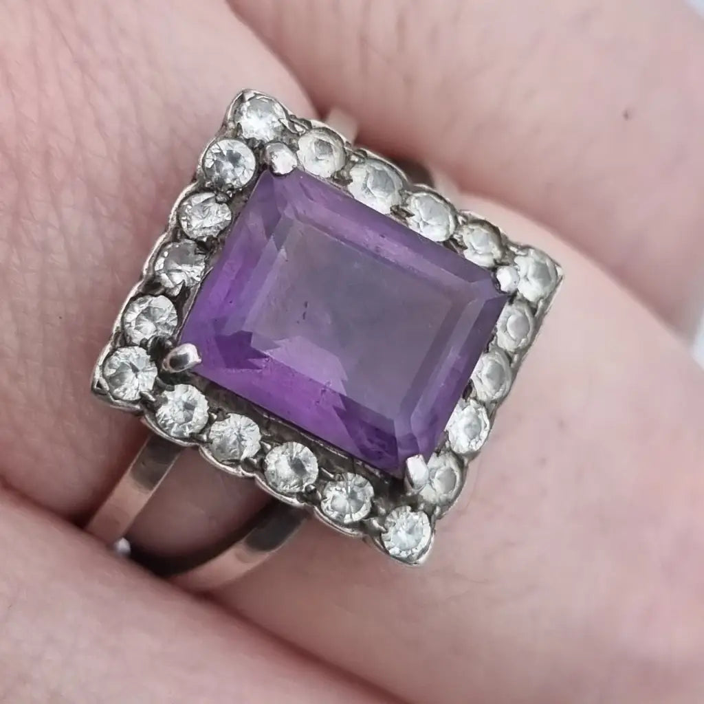 Anillo art déco vintage anillo de plata morado