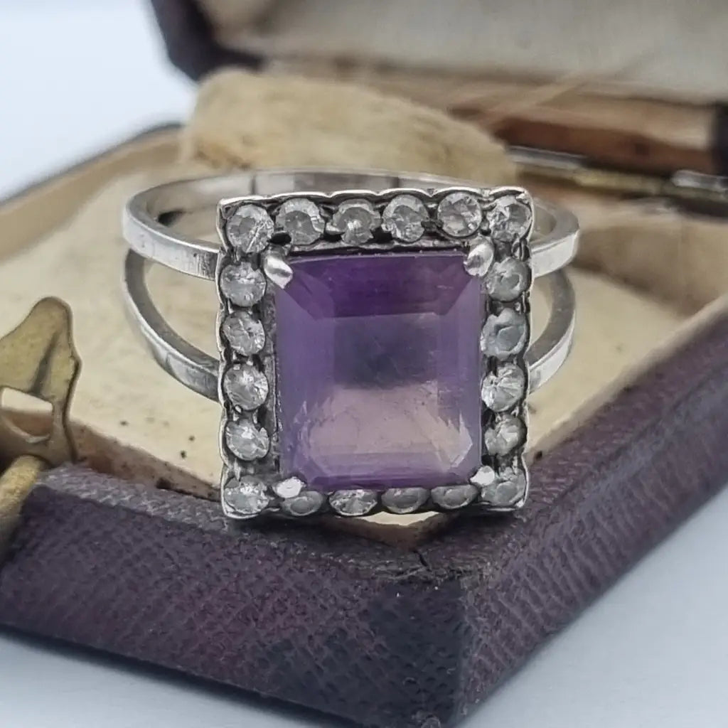 Anillo art déco vintage anillo de plata morado