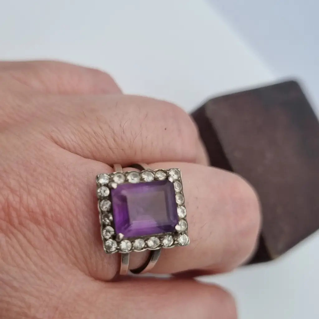 Anillo art déco vintage anillo de plata morado