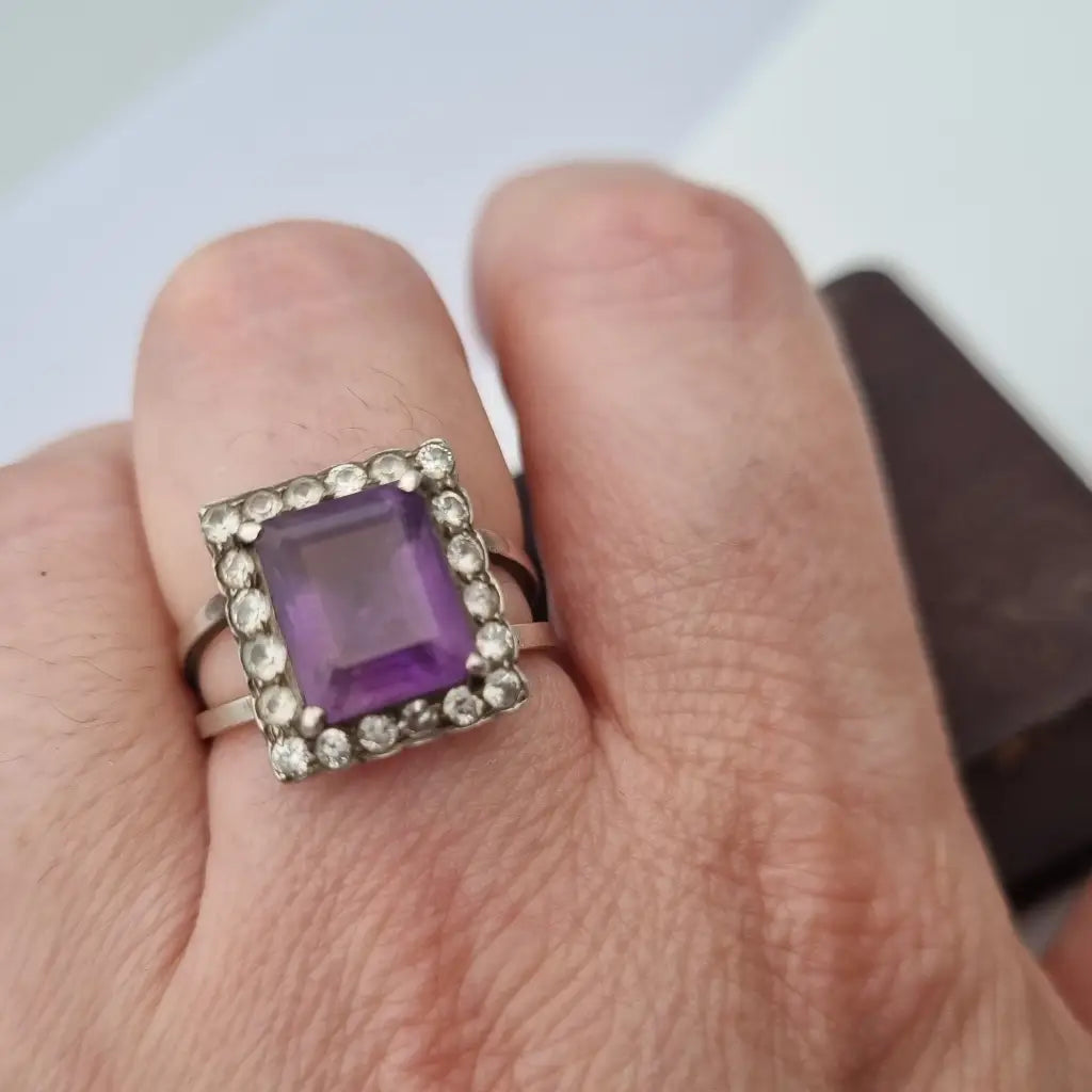 Anillo art déco vintage anillo de plata morado