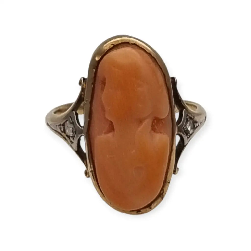 Anillo camafeo de diamantes coral en oro 14k con caja para mujer joyería