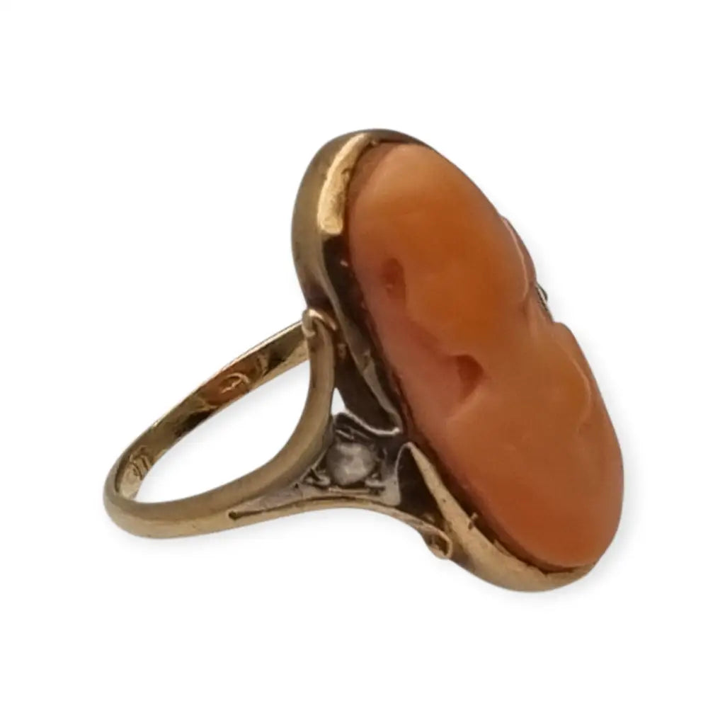 Anillo camafeo de diamantes coral en oro 14k con caja para mujer joyería