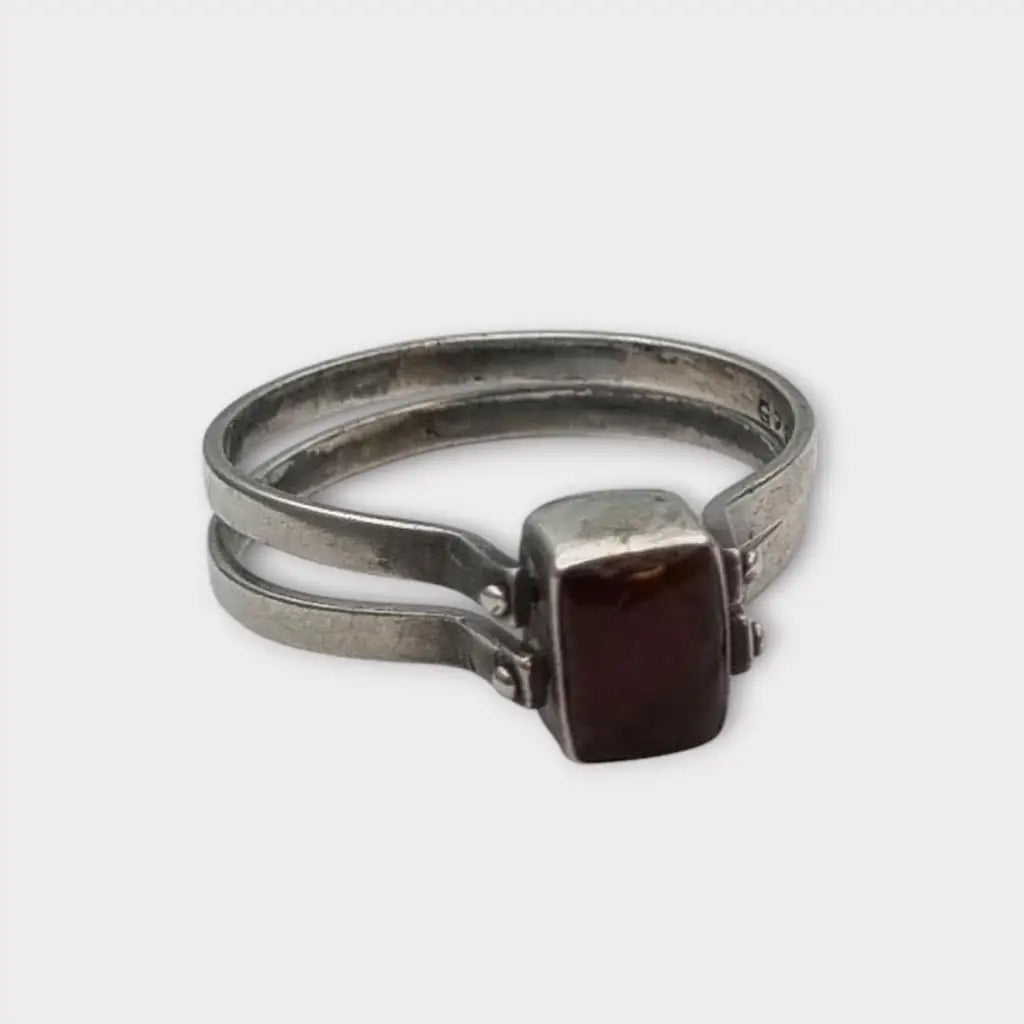 Anillo Doble de Plata 925 con Piedra Natural Diseño 2 en 1 Estilo Bohemio Chic