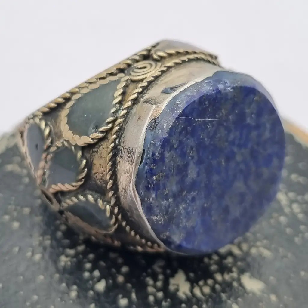 Anillo étnico de piedra azul tamaño grande joyería boho vintage años 70 80